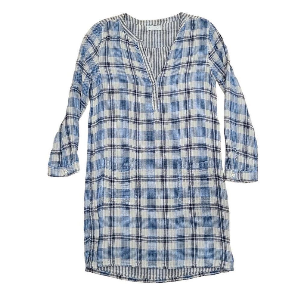 Velvet by Graham and Spencer Knee Shirt Dress Women's Small Blue Plaid Cotton